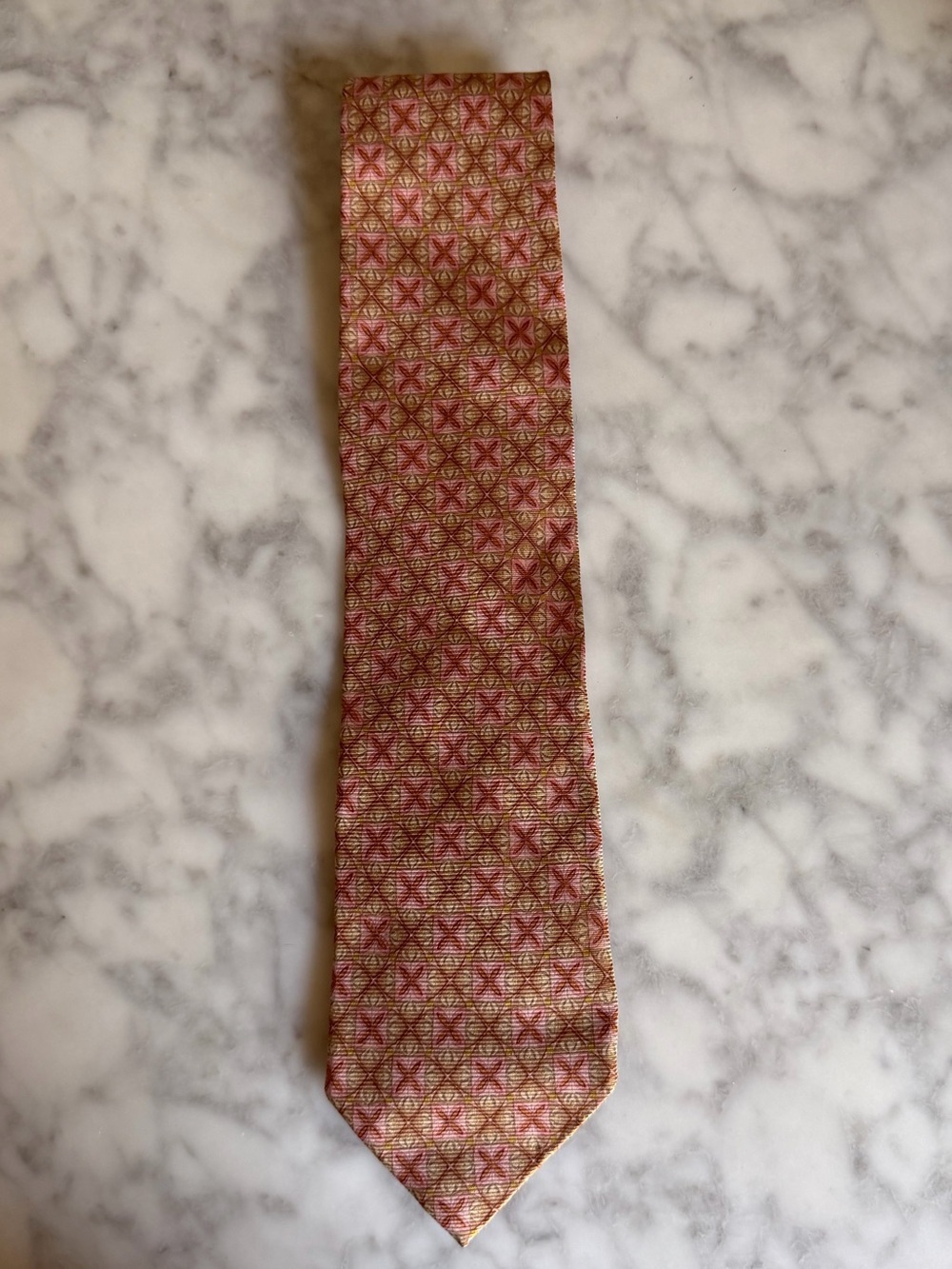 Ermenegildo Zegna Pink and Gold Geometric 100% Silk Tie